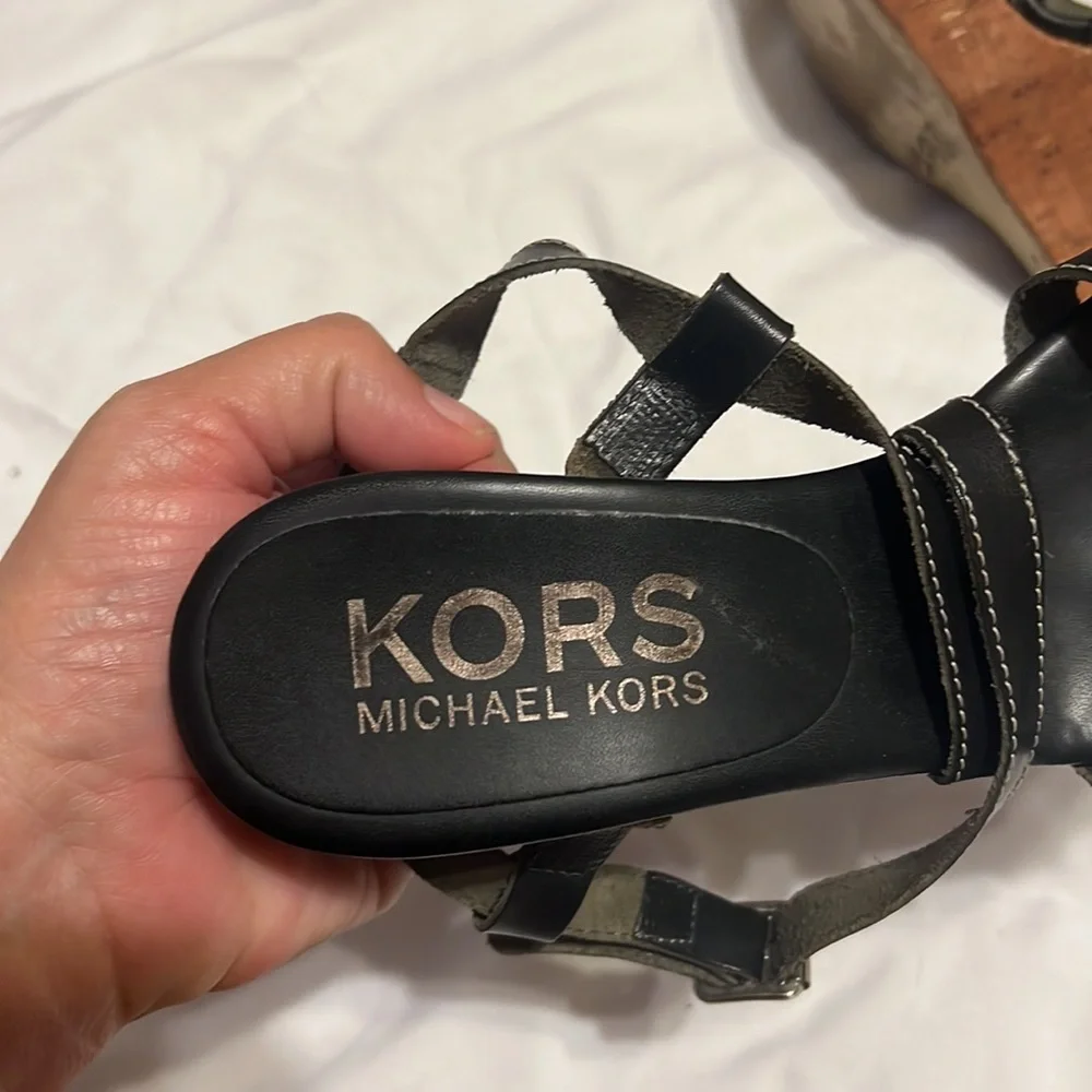 Kors Michael Kors black leather strappy sandal with cork platform